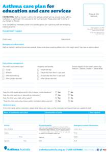 Asthma care plan for education and care services Photo of child (optional)