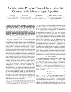An Alternative Proof of Channel Polarization for Channels with Arbitrary Input Alphabets Jing Guo Jossy Sayir