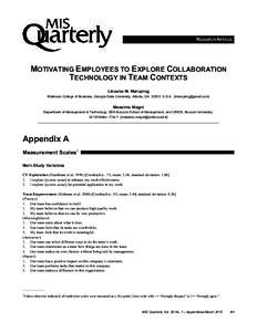 RESEARCH ARTICLE  MOTIVATING EMPLOYEES TO EXPLORE COLLABORATION TECHNOLOGY IN TEAM CONTEXTS Likoebe M. Maruping Robinson College of Business, Georgia State University, Atlanta, GA[removed]U.S.A. {[removed]}