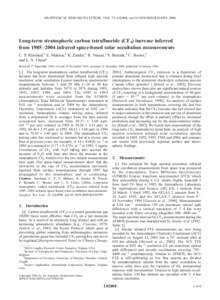 GEOPHYSICAL RESEARCH LETTERS, VOL. 33, L02808, doi:[removed]2005GL024709, 2006  Long-term stratospheric carbon tetrafluoride (CF4) increase inferred from 1985–2004 infrared space-based solar occultation measurements C. 