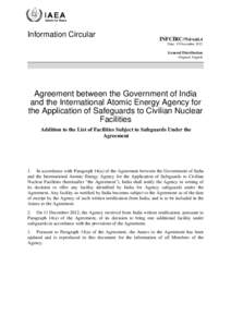 INFCIRC/754/Add.4 - Agreement between the Government of India and the International Atomic Energy Agency for the Application of Safeguards to Civilian Nuclear Facilities