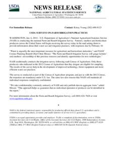 NEWS RELEASE NATIONAL AGRICULTURAL STATISTICS SERVICE United States Department of Agriculture • Washington, DC[removed]Ag Statistics Hotline: ([removed] • www.nass.usda.gov  For Immediate Release