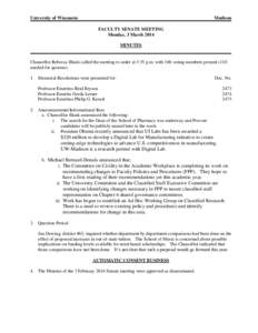 University of Wisconsin  Madison FACULTY SENATE MEETING Monday, 3 March 2014 MINUTES