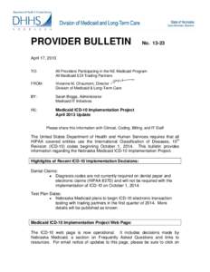 PROVIDER BULLETIN  No[removed]April 17, 2013 TO: