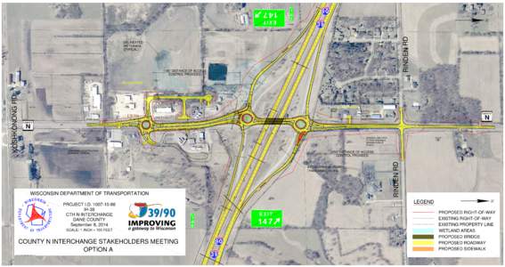 IProject, North segment (Dane/Rock County line - US 12/18), map - County N interchange, Option A - Sept. 8, 2014