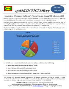 Vol. 2, No. 2 June 2010 Incarceration of Females to Her Majesty’s Prisons, Grenada, January 1988 to December 2009 Statistics from the Grenada Drug Information Network (GRENDIN), revealed that for the period 1 January 1