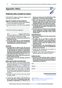 10  EASE Guidelines for Authors and Translators of Scientific Ar ticles to be Published in English, June 2014 Appendix: Ethics Publication ethics checklist for authors