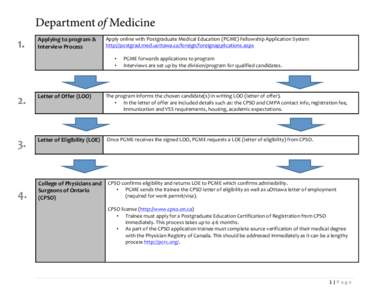    Applying	
  to	
  program	
  &	
   Interview	
  Process	
    Apply	
  online	
  with	
  Postgraduate	
  Medical	
  Education	
  (PGME)	
  Fellowship	
  Application	
  System	
  