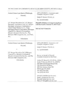 IN THE COURT OF COMMON PLEAS OF ALLEGHENY COUNTY, PENNSYLVANIA Federal Home Loan Bank of Pittsburgh, Plaintiff, CIVIL DIVISION - Commerce and Complex Litigation Center