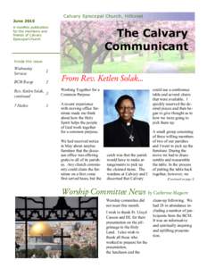 Calvary Episcopal Church, Hillcrest June 2015 A monthly publication for the members and friends of Calvary Episcopal Church