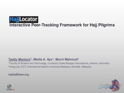 Interactive Peer-Tracking Framework for Hajj Pilgrims  Teddy Mantoro*, Media A. Ayu*, Murni Mahmud# *Faculty of Science and Technology, University Siswa Bangsa International, Jakarta, Indonesia #Integ Lab, KICT, Internat