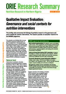 ORIE Research Summary Nutrition Research in Northern Nigeria Issue 06 • AprilQualitative Impact Evaluation: