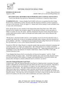 NATIONAL EDUCATI ON GOALS PANEL IMMEDIATE RELEASE August 13, 2001 Contact: Sherrie Edwards[removed]x223 or [removed]