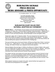 New Jersey / Adoption in the United States / Mount Holly Township /  New Jersey / National Adoption Day / Burlington County /  New Jersey / Burlington /  New Jersey / Geography of New Jersey / Adoption / Family law