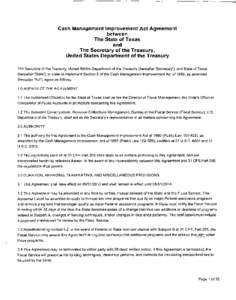 Cash Management Improvement Act Agreement between. The State of Texas and The Secretary of the Treasury, United States Department of the Treasury