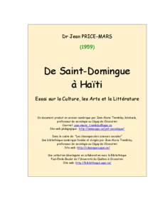 De Saint-Domingue  Hati  Essai sur la Culture, les Arts et la Littrature