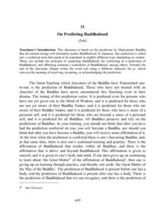 31 On Predicting Buddhahood (Juki) Translator’s Introduction: This discourse is based on the prediction by Shakyamuni Buddha that all sentient beings will ultimately realize Buddhahood. In Japanese, this prediction is 