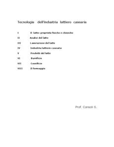 Tecnologia  dell’industria lattiero casearia I