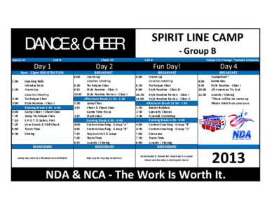 SPIRIT LINE CAMP  DANCE & CHEER Dance HI:  Day 1