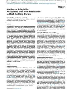 Please cite this article in press as: Bay and Palumbi, Multilocus Adaptation Associated with Heat Resistance in Reef-Building Corals, Current Biology (2014), http://dx.doi.orgj.cubCurrent Biology 24