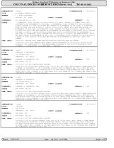 Michigan Department Of Licensing And Regulatory Affairs  ORIGINAL DECISION REPORT FROM[removed]TO[removed]