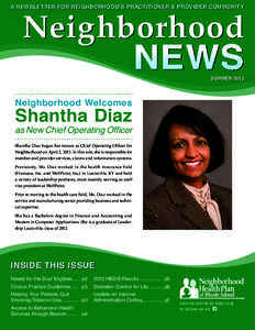 A NEWSLETTER FOR NEIGHBORHOOD’S PRACTITIONER & PROVIDER COMMUNITY  Neighborhood NEWS