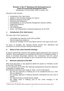 Minutes1 of the 4th Meeting of the Working Group on Urban Environmental Management Plans (Wednesday 17th November 2004 in London, UK) Structure of the minutes: 9 9