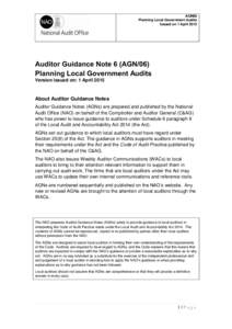 AGN06 Planning Local Government Audits Issued on 1 April 2015 Auditor Guidance Note 6 (AGN/06) Planning Local Government Audits