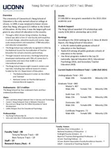 Neag School of Education 2014 Fact Sheet Overview	
   The	
  University	
  of	
  Connec1cut’s	
  Neag	
  School	
  of	
   Educa1on	
  is	
  the	
  only	
  named	
  school	
  or	
  college	
  at	
   UCo