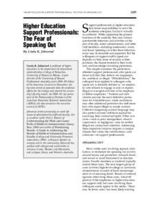 HIGHER EDUCATION SUPPORT PROFESSIONALS: THE FEAR OF SPEAKING OUT  Higher Education Support Professionals: The Fear of Speaking Out