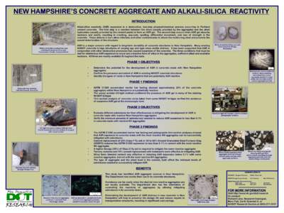 NEW HAMPSHIRE’S CONCRETE AGGREGATE AND ALKALI ALKALI--SILICA REACTIVITY INTRODUCTION Alkali-silica reactivity (ASR) expansion is a destructive, two-step physical/chemical process occurring in Portland cement concrete. 