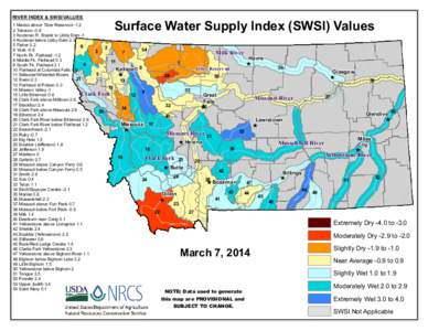 RIVER INDEX & SWSI VALUES  Surface Water Supply Index (SWSI) Values 1 Marias above Tiber Reservoir[removed]Tobacco -0.8