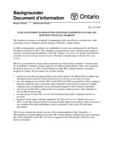 Backgrounder Document d’information Ministry of Finance Ministère des Finances
