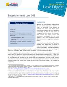 Issue 387, [removed]Entertainment Law 101 Table of Content  OVERVIEW ......................................................... 1