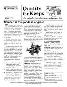 Volume 25 Number 1 April 2010 Spinach is the goddess of green  W