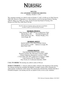 NURSING Nevada State Board of MINUTES CNA ADVISORY COMMITTEE MEETING Thursday, October 17, 2013