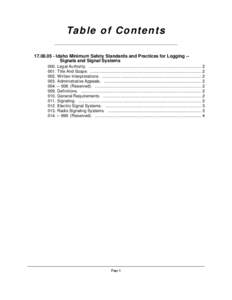 Ta b l e o f C o n t e n t s[removed]Idaho Minimum Safety Standards and Practices for Logging -Signals and Signal Systems 000. Legal Authority. .........................................................................