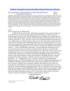 Southern Campaign American Revolution Pension Statements & Rosters Pension application of Brampton Hitchcock R8489 Elizabeth Pritchard 1 Transcribed by Will Graves f60VA[removed]