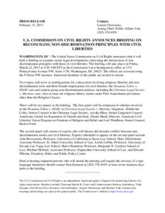 PRESS RELEASE February 15, 2013 Contact: Lenore Ostrowsky, Acting Chief, Public Affairs Unit