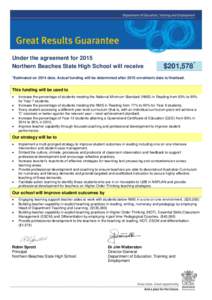 Under the agreement for 2015 Northern Beaches State High School will receive $201,578*  *Estimated on 2014 data. Actual funding will be determined after 2015 enrolment data is finalised.
