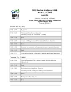 IERI Spring Academy 2012 May 7th – 10th, 2012 Agenda Analyzing International Databases Venue: Ontario Institute for Studies in Education