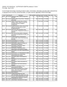 DENTAL FEE SCHEDULE - OUTPATIENT HOSPITAL effective[removed]Print Date: Aug 5, 2014 Current Dental Terminology (including procedure codes, nomenclature, descriptors and other data contained there is copyright © 2013 Am