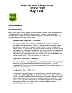 Green Mountain & Finger Lakes National Forest Map List  Available Maps: