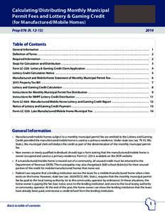 December 2013 LC-220 Manufactured / Mobile Home Municipal Permit - Wisconsin Lottery and Gaming Credit Claim Application