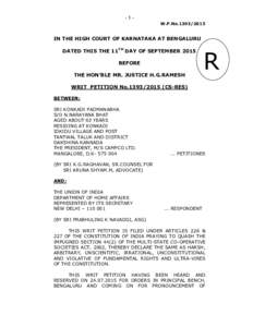 -1W.P.NoIN THE HIGH COURT OF KARNATAKA AT BENGALURU DATED THIS THE 11TH DAY OF SEPTEMBER 2015 BEFORE THE HON’BLE MR. JUSTICE H.G.RAMESH