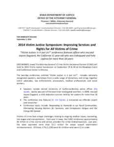 IOWA DEPARTMENT OF JUSTICE OFFICE OF THE ATTORNEY GENERAL Thomas J. Miller, Attorney General www.IowaAttorneyGeneral.gov  CONTACT: Geoff Greenwood • Communications Director • [removed] • [removed]