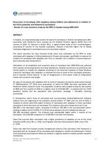 Occurrence of narcolepsy with cataplexy among children and adolescents in relation to  the H1N1 pandemic and Pandemrix vaccinations   ‐ Results of a case inventory study by the MPA in Sweden during 2009‐2010 