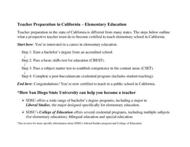 American Association of State Colleges and Universities / California State University / San Diego State University / California Basic Educational Skills Test / Education in the United States / California Subject Examinations for Teachers / San Diego State University College of Arts & Letters / California / Education in California / Association of Public and Land-Grant Universities