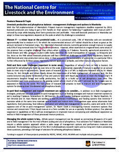    NCLE January/February 2010 Newsletter Feature Research Topic Livestock production and phosphorus balance ‐ management challenges and options in Manitoba 