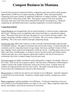 Compost  Compost Business in Montana Currently three licensed commercial facilities, composting yard waste and bio-solids, produce approximately 42,000 tons of compost annually in Montana. Thirty municipal facilities, co